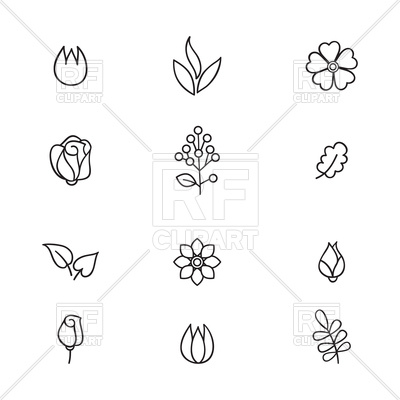 400x400 Floral Icon Set Flowers And Leaves Line Icons Vector Image