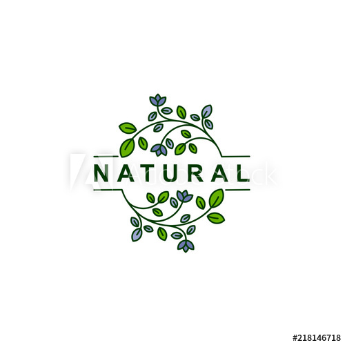 500x500 Nature Leaf Line Art Logo, Colorfull Eco Floral Icon Symbol Vector
