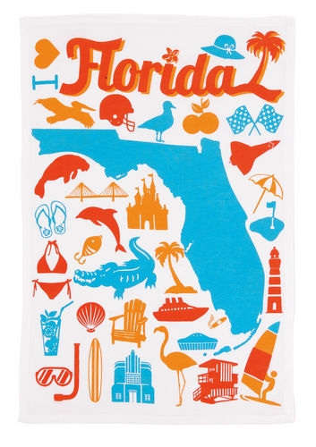 353x500 I Love Florida State Kitchen Towel Orange Aqua Yellow Bright Icons