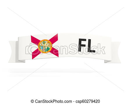 450x357 Florida State Flag On Banner With Postal Abbreviation Isolated
