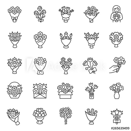 500x500 Bouquet Of Flowers, Icon Set Flower Bouquets, Linear Icons