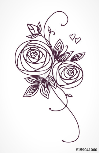 324x500 Roses Stylized Flower Bouquet Hand Drawing Outline Icon Symbol