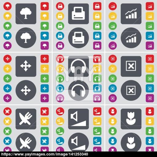512x512 Tree, Printer, Graph, Moving, Headphones, Stop, Fork And Knife