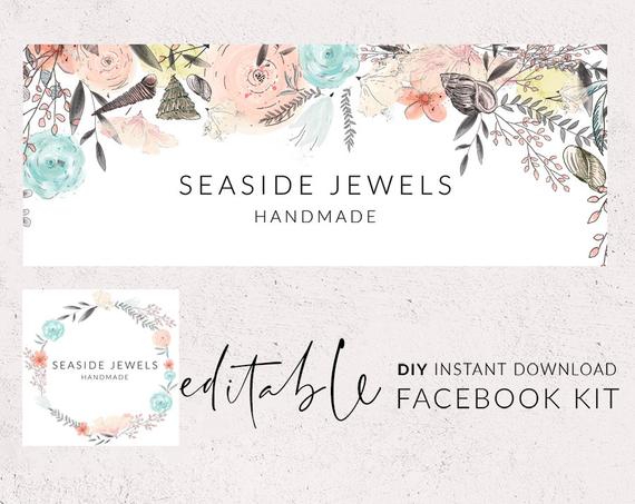 570x453 Seashells And Flowers Beach Logo Facebook Cover Facebook Etsy