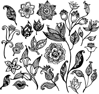399x377 Flower Icons Sets Classical Black White Design Free Vector