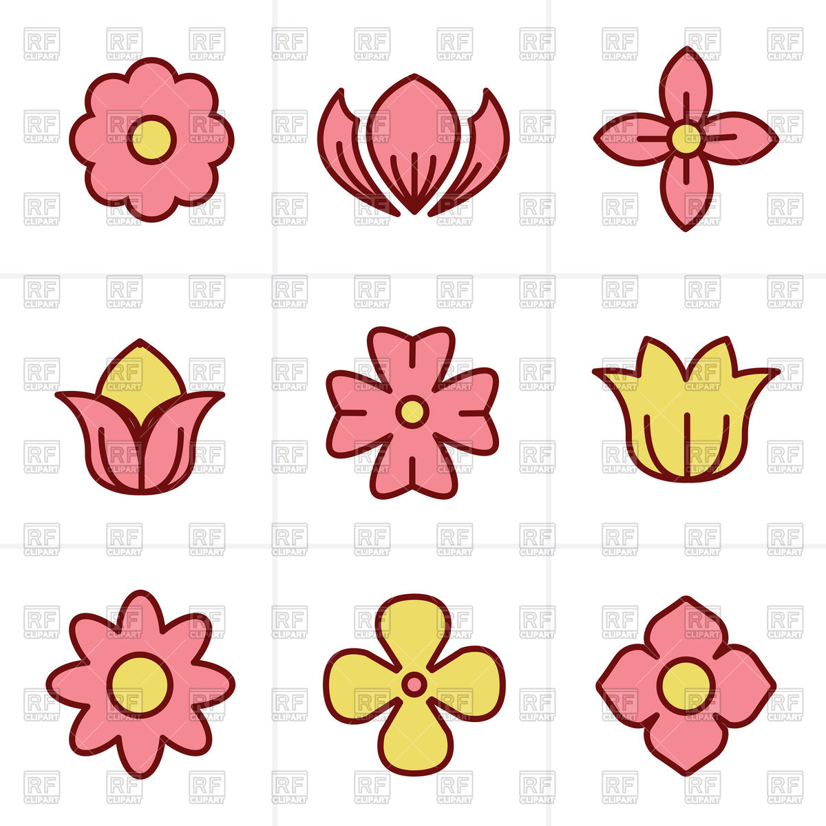 1200x1200 Set Of Flower Icons Vector Image Of Signs, Symbols, Maps