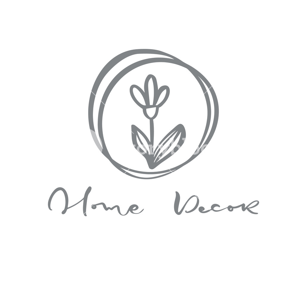 1000x1000 Home Decor Text Logo Vector Trendy Scandinavian Floral Hand Drawn