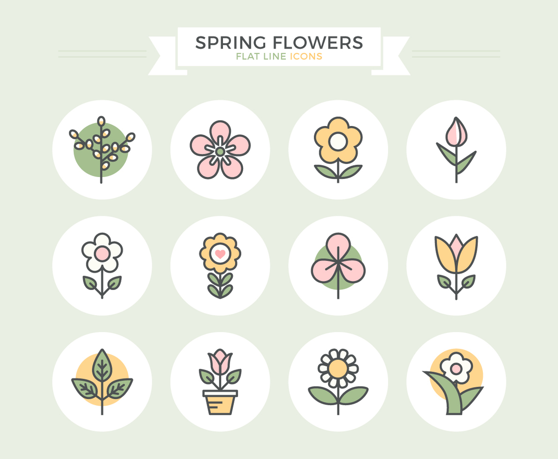 1136x936 Spring Flowers Flat Line Icons Vector Art Graphics