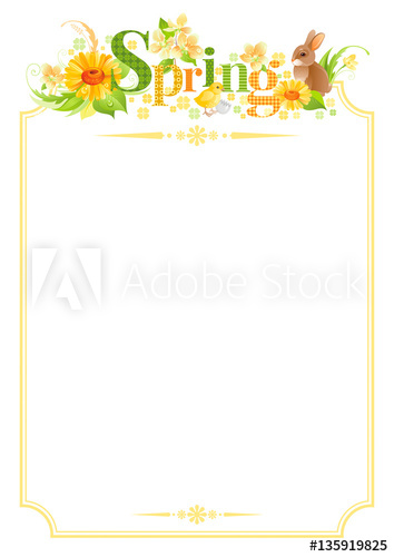 354x500 Spring Text Lettering Border Frame Easter Bunny Icon, Chicken
