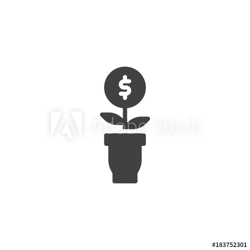 500x500 Money Plant In Flower Pot Icon Vector, Filled Flat Sign, Solid
