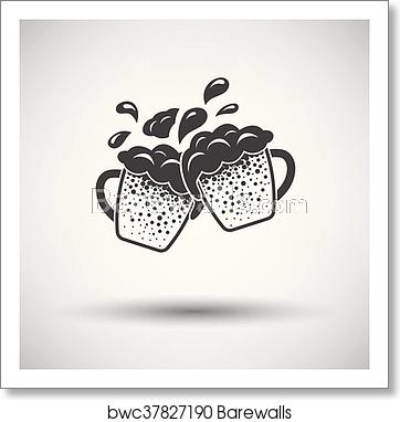 362x382 Two Clinking Beer Mugs With Fly Off Foam Icon, Art Print