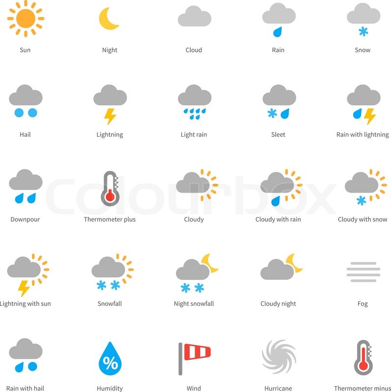 797x800 Weather Colored Icons On White Background