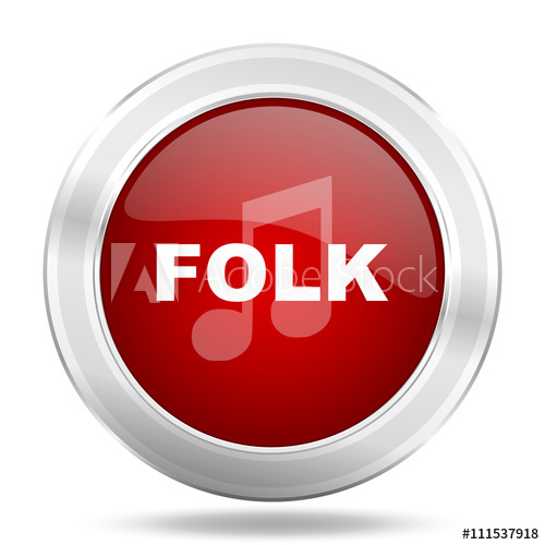 500x500 Folk Music Icon, Red Round Glossy Metallic Button, Web And Mobile