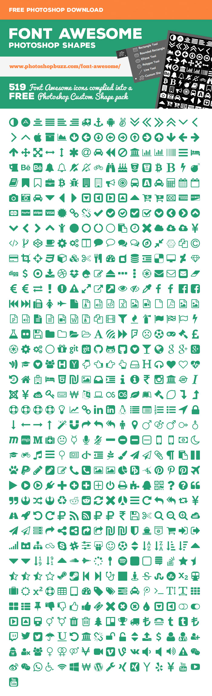 700x2300 Font Awesome Photoshop Custom Shape Pack