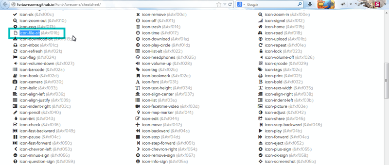 Font Awesome Icon Names