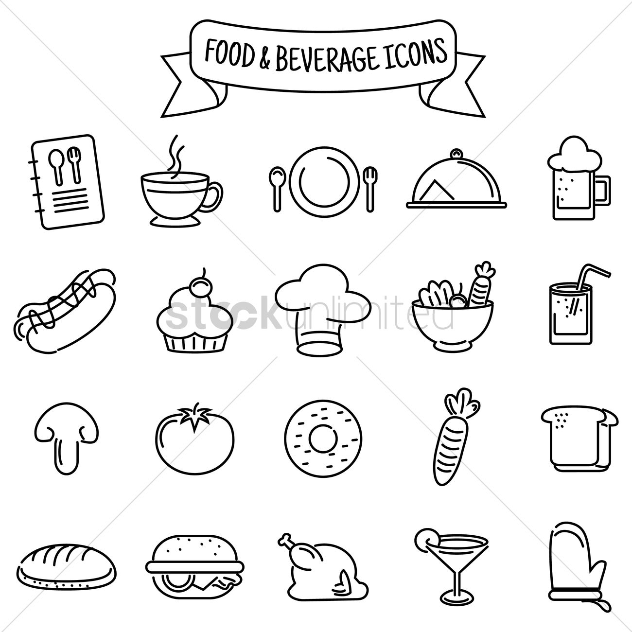 1300x1300 Collection Of Food And Beverage Icons Vector Image