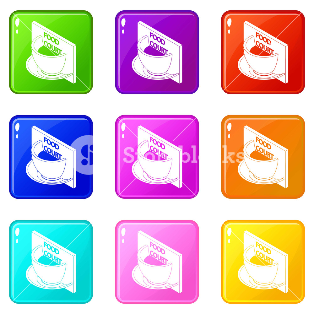 1000x1000 Food Court Icons Set Color Collection Isolated On White For Any