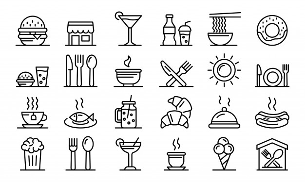626x375 Food Courts Icons Set, Outline Style Vector Premium Download