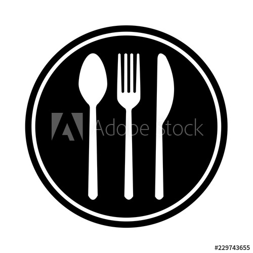 500x500 Vector Illustration Sign With Spoon, Fork And Knife Food Court