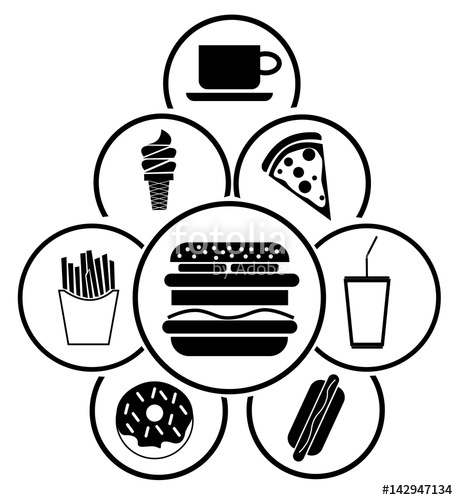 458x500 A Group Of Simple Fast Food Icons In A Circle Isolated On White
