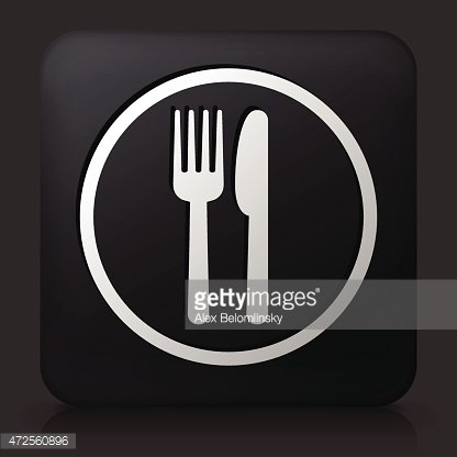 416x416 Black Square Button With Food Court Sign Icon Stock Vectors