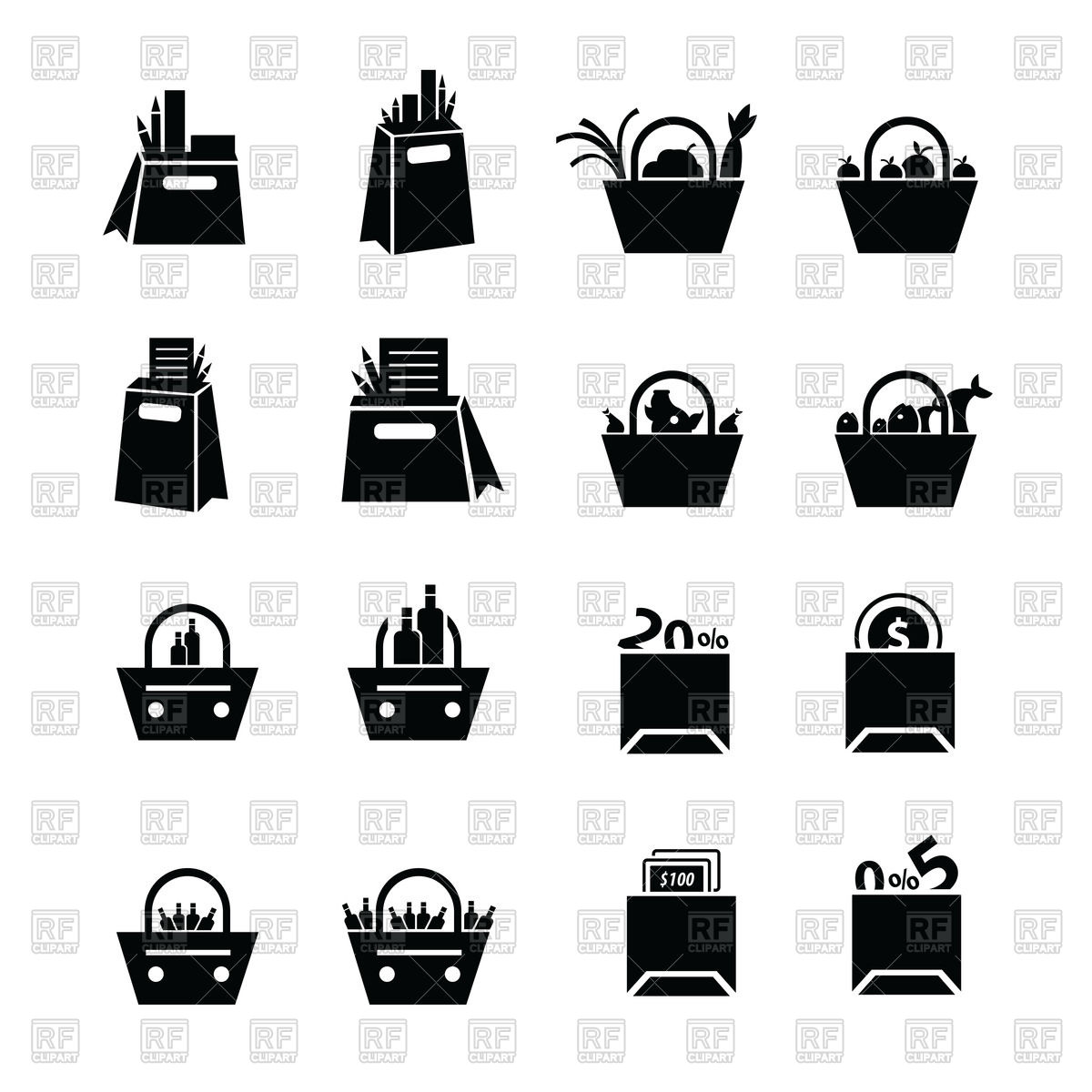 1200x1200 Shopping Bags Set With Food Icons