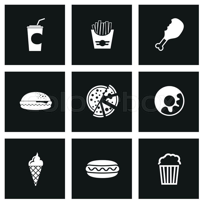 800x800 Vector Black Fast Food Icon Set On Stock Vector Colourbox