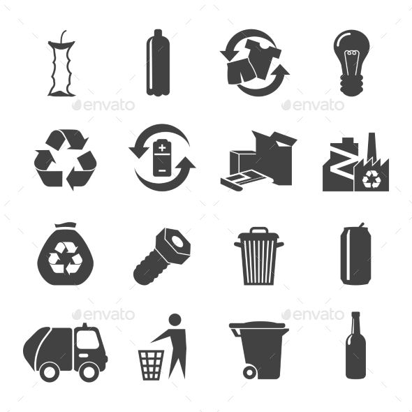 590x590 Recyclable Materials Black White Icons Set With Glass Plastic