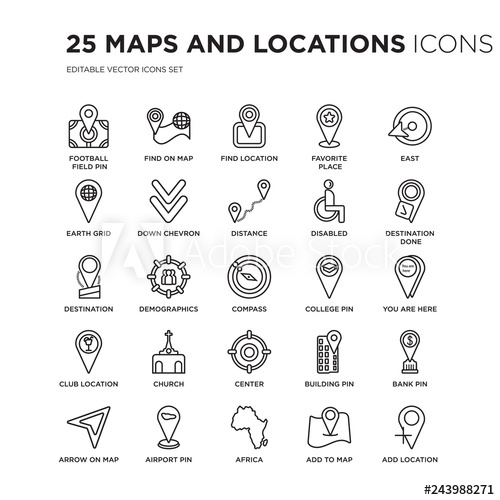 500x500 Set Of Maps And Locations Linear Icons Such As Football Field