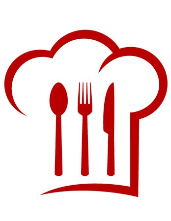 348x450 Red Icon With Chef Hat And Fork, Spoon, Knife Royalty Free Vector