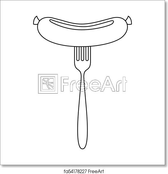 561x581 Free Art Print Of Sausage In Fork Icon, Outline Style Sausage
