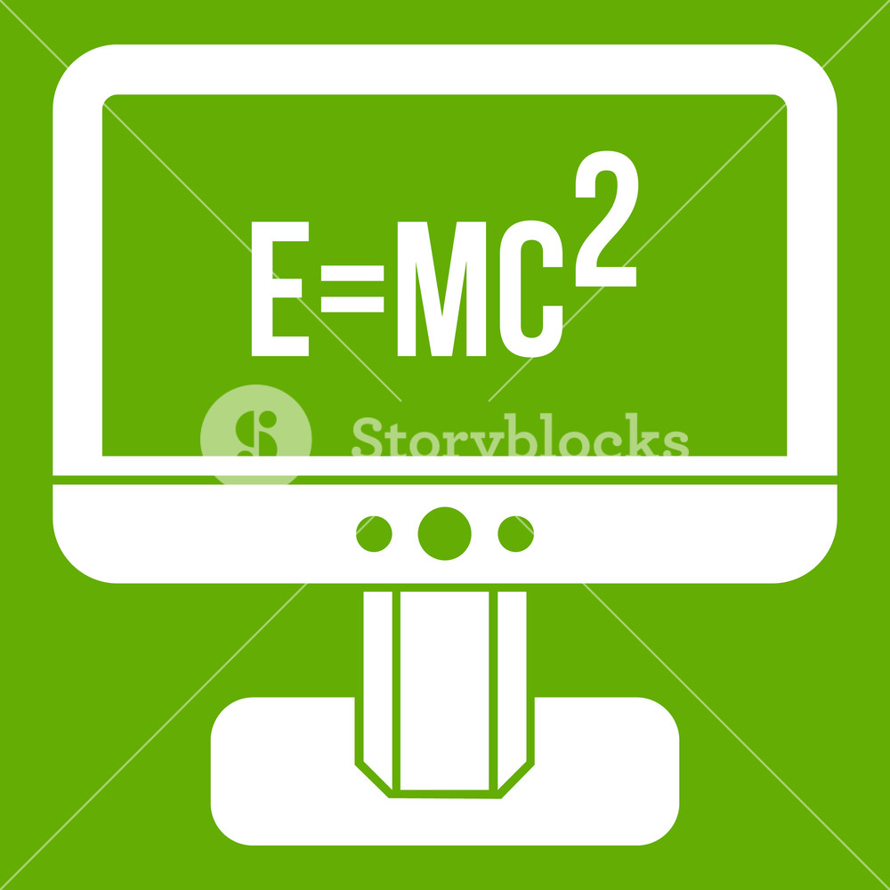 1000x1000 Monitor With Einstein Formula Icon White Isolated On Green