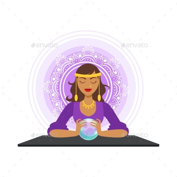590x590 Fortune Teller Forecasting With The Ball, Occult Ritual Vector