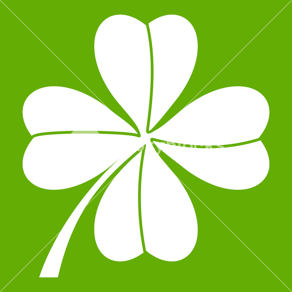 1000x1000 Four Leaf Clover Icon White Isolated On Green Background Vector
