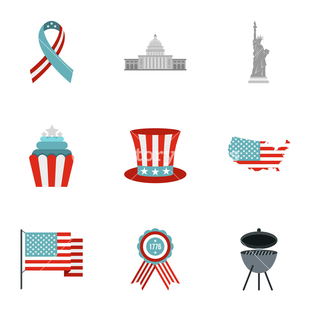 1000x1000 Fourth Of July Day Icon Set Flat Style Set Of Independence Day