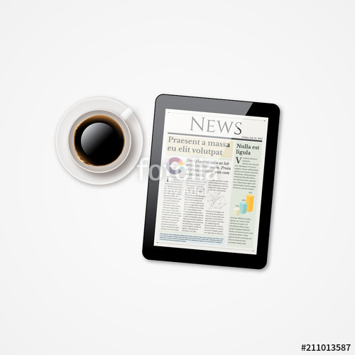 500x500 Shiny Realistic Vector Tablet Icon With News Screen And Cup