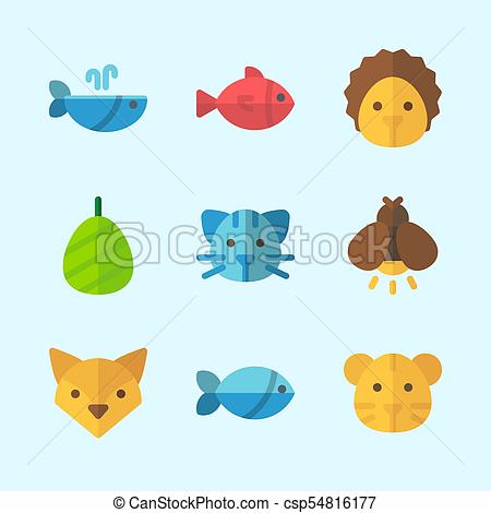 450x470 Icons About Animals With Fish, Fox, Tiger, Hedgehog, Cat