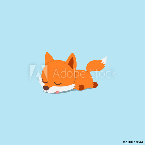 500x500 Lazy Fox Sleeping Icon, Flat Design, Vector Illustration