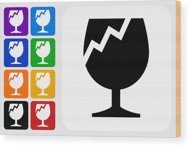 Fragile Icon Square Button Set Wood Print 643x496 Fragile Icon Square Button Set Wood Print