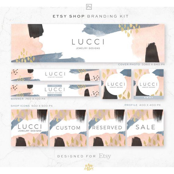 570x570 Gold Blush Brush Etsy Shop Graphic Bundle Kit Etsy Banner Cover