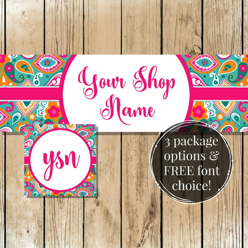 794x794 Etsy Shop Set Bright Pink Teal Paisley Custom Etsy Shop Etsy
