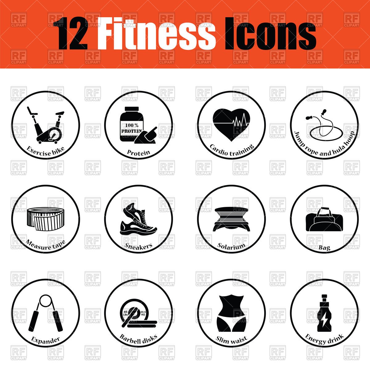 1200x1200 Fitness Icon Set Sneakers, Expander, Barbell Disks Vector Image