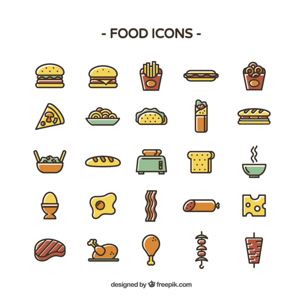 626x626 Colored Food Icons Stock Images