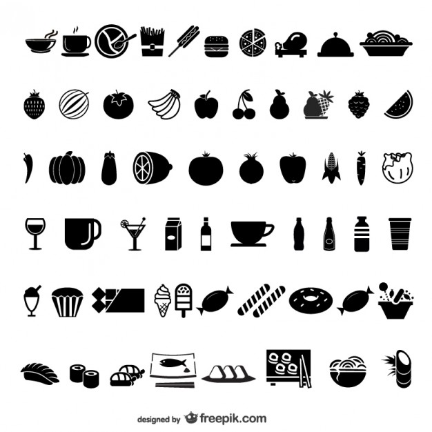 626x626 Food And Drink Black Icon Set Vector Free Download