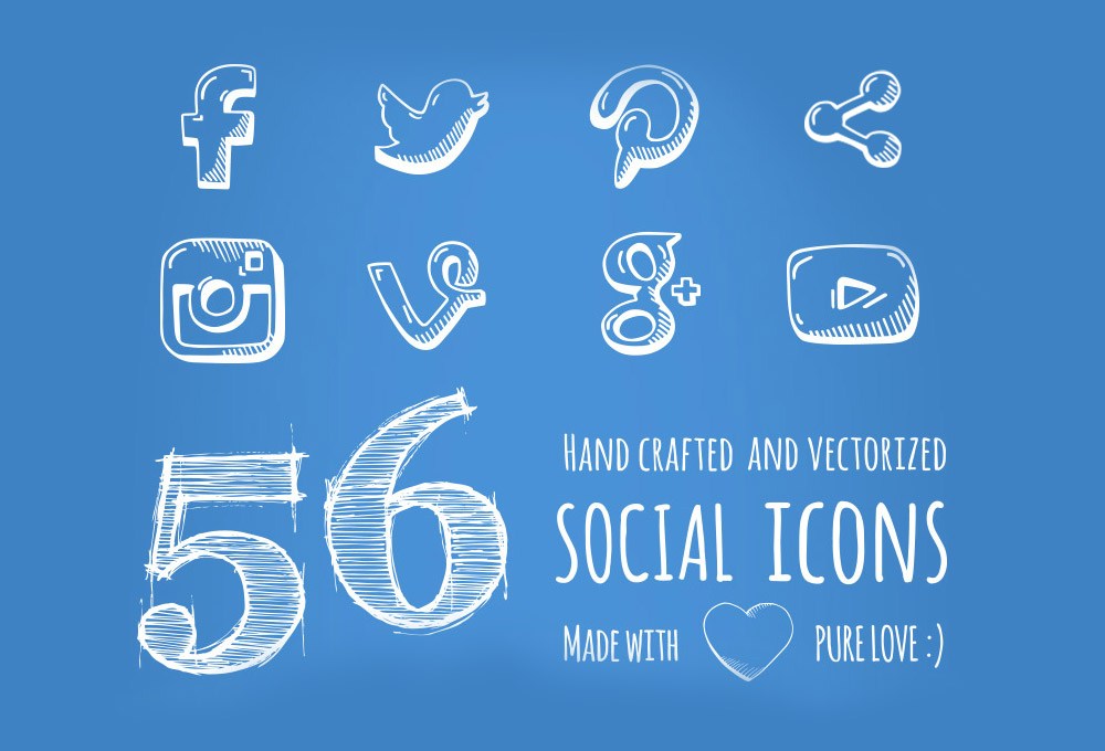 1000x680 Free Hand Drawn Social Media Icons