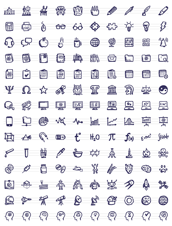 600x790 Brainy Icons Hand Drawn Science And Education Icons On Behance