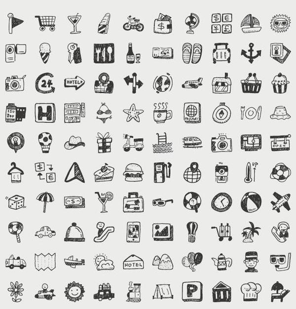 600x626 Hand Drawn Travel Icons Set Free Download