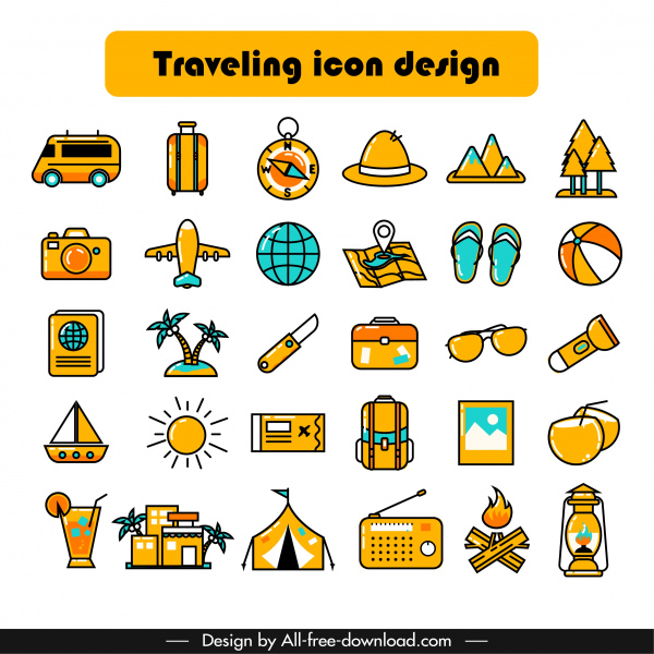600x600 Travel Icons Collection Classical Colorful Symbols Sketch Free