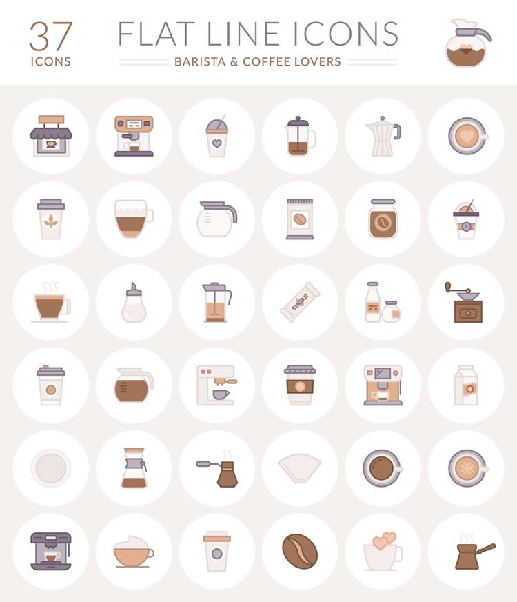 750x873 The Free Barista Coffee Lover Flat Line Icon Set