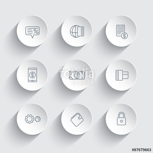 500x500 Payment Methods, Types Line Modern Icons On Round Shapes